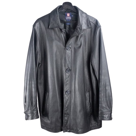 Real leather button down, collared jacket, Chaps Ralph Lauren - Picture 1 of 7